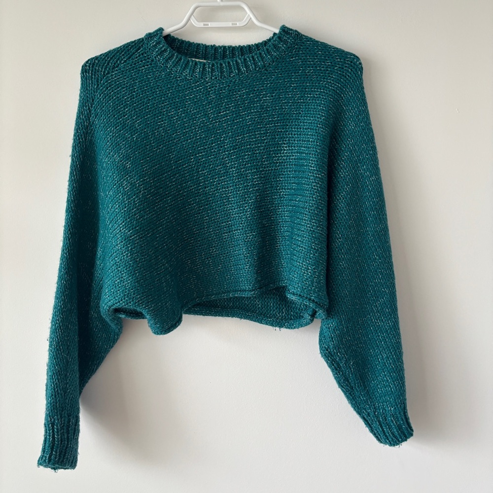 Cotton:On Teal Chunky Knit Sweater Slouchy Long Sleeve Pullover size XS - Picture 3 of 6